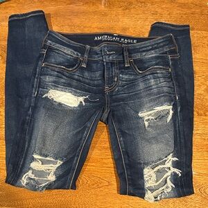 American Eagle Outfitters Women's Ripped Dark Blue Skinny Jeans